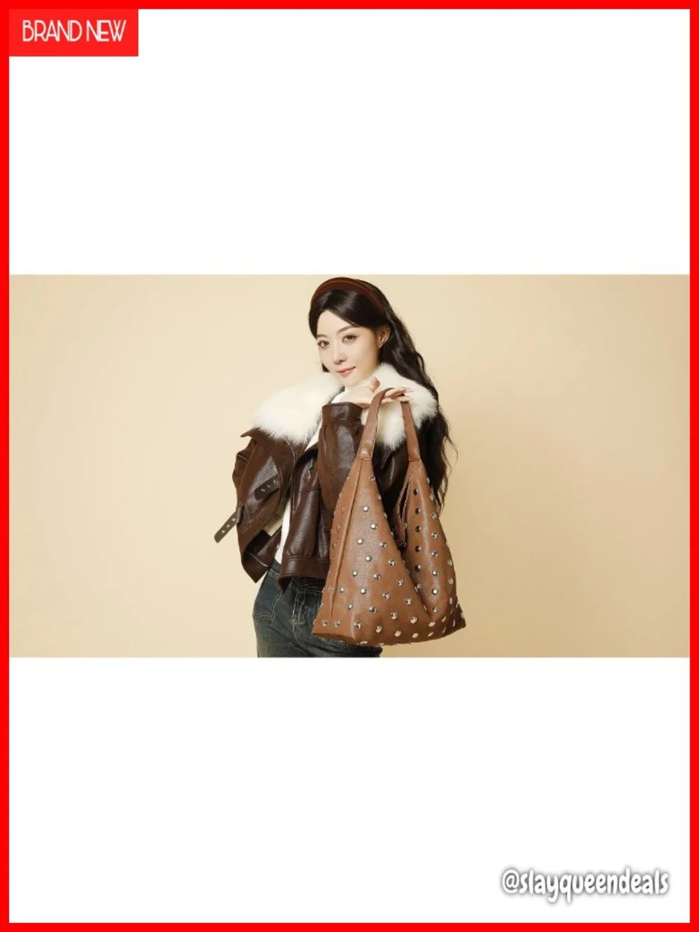 Studded Hobo Purse for Women Faux Leather Tote Shoulder Bag Punk Handbag